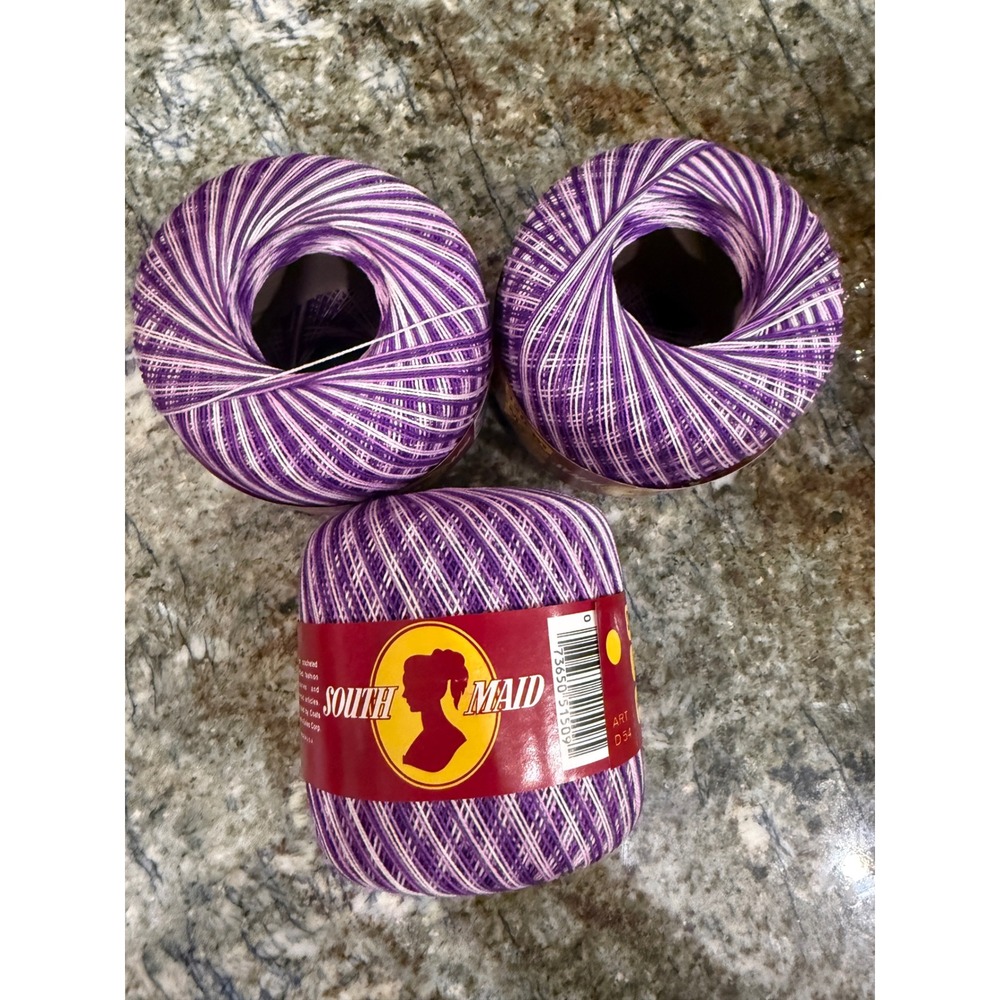South Maid Economy Crochet Cotton Thread 350yd Shaded Purples 18A Lot of 3